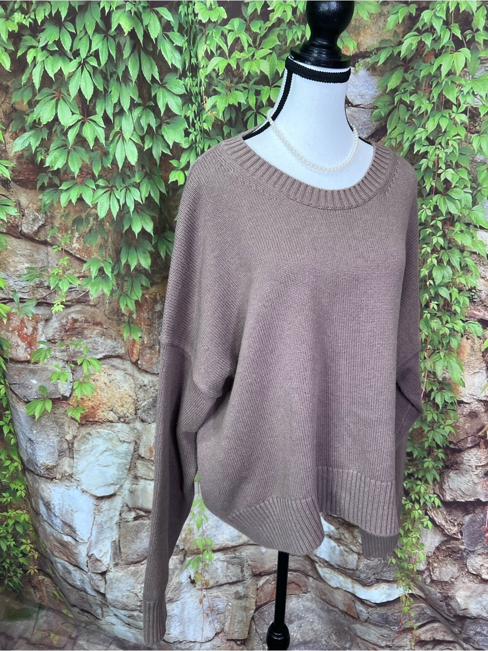 QUINCE Cocoa Brown Relaxed Fit Organic Cotton Quiet Luxury Crewneck Sweater, XL - Picture 11 of 13
